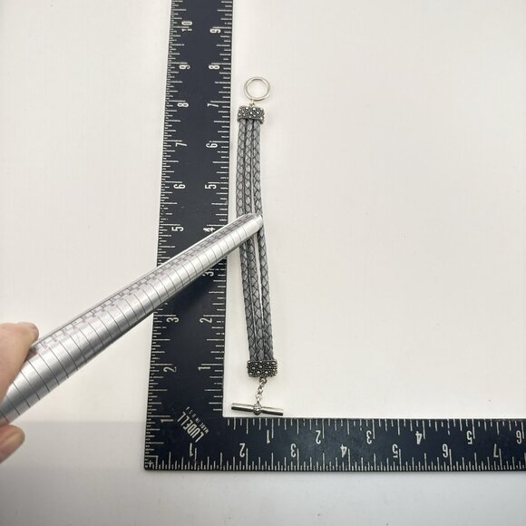 Michael Dawkins Bracelet Starry Night Braided Leather 3 Strand Sterling Silver - Picture 6 of 9